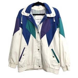 Vtg Charles Klein Women’s Vtg 80's 90’s Snap White Blue Green Lined Jacket Sz M